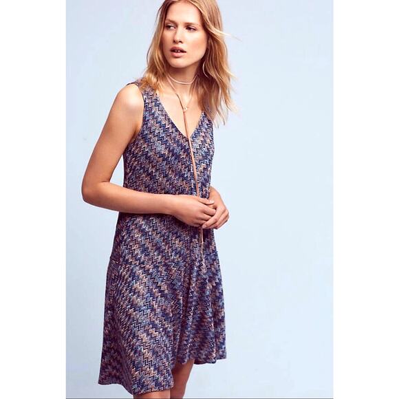 New Anthropologie Westwater Knit Mini Dress by Maeve A-line Blue Motif - Picture 1 of 4